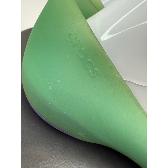 CROCS Carlie Women’s Ballet Slip On Shoes Green Purple Peep Toe Comfort Sz 9 - Picture 6 of 13